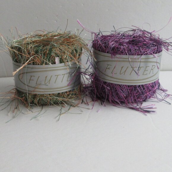 FLUTTER Yarn Eyelash #42 Purple & #14 Green 20g 75 yards * Made in Italy NEW - Picture 1 of 13